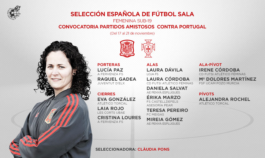 Convocatoria de la Sub-19 de Fútbol Sala Femenino para dos amistosos frente a Portugal