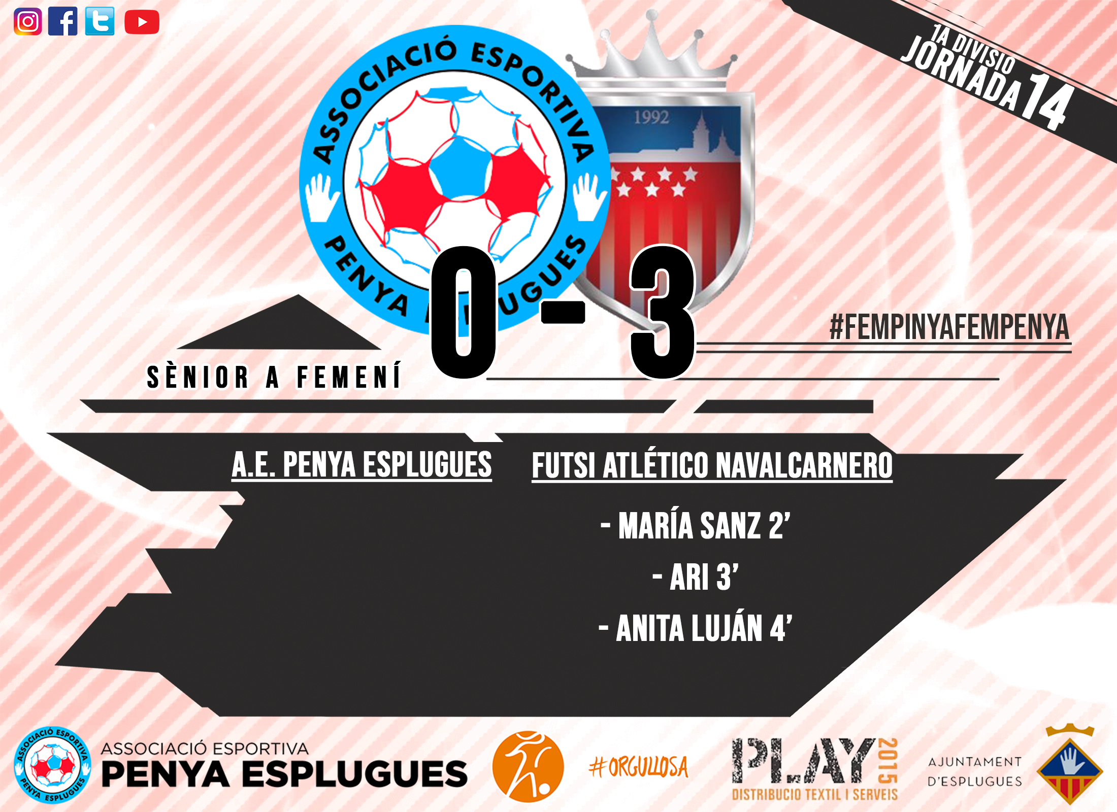 Crónica: AE Penya Esplugues - Futsi Atlético Navalcarnero. Jornada 14ª. 1ª División Fútbol Sala Femenino