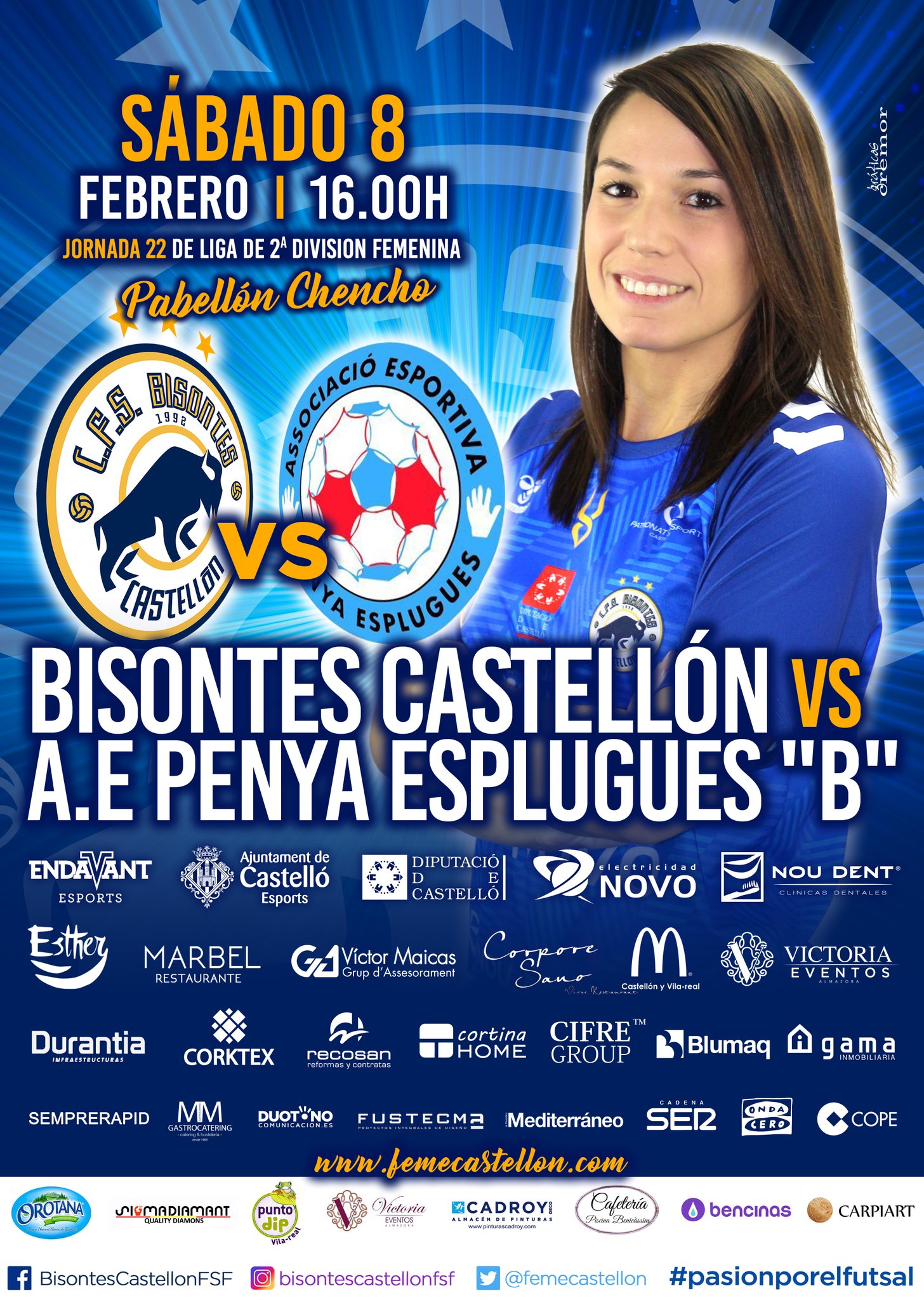 Previa: Bisontes Castellón FSF - AE Penya Esplugues B. Jornada 22ª. 2ª División. Grupo 2º