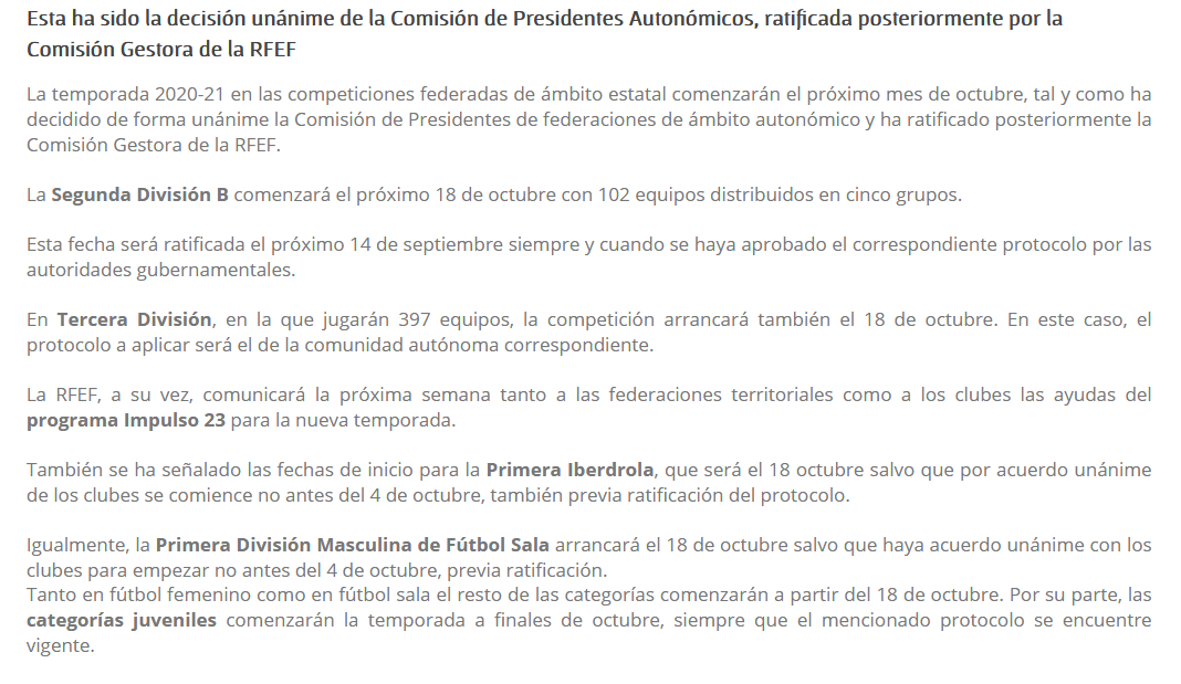 El 18 de Octubre es la nueva fecha de inicio de la competición en 1ª y 2ª División de Fútbol Sala Femenino fijada por la RFEF