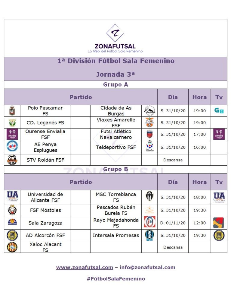 Horarios 1ª División de Fútbol Sala Femenino - Jornada 3ª