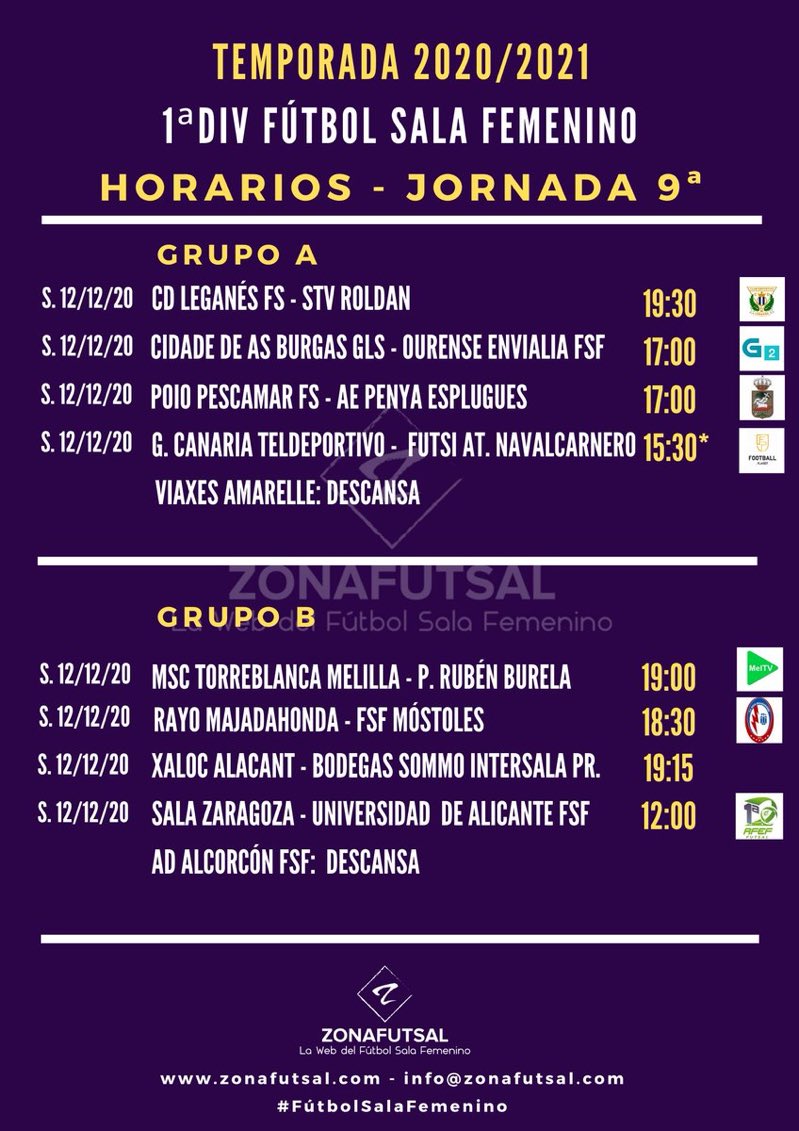 Horarios de la Jornada 9ª en 1ª División de Fútbol Sala Femenino