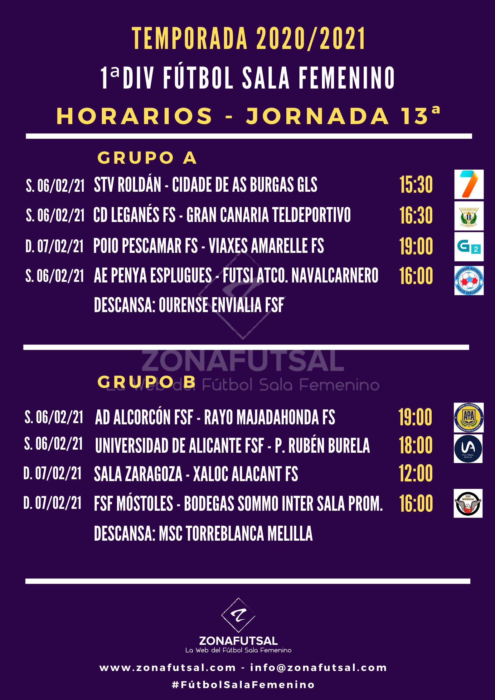 Horarios de la Jornada 13ª en 1ª División de Fútbol Sala Femenino