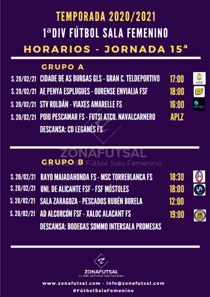 Horarios y Retransmisiones de la Jornada 15ª en 1ª División de Fútbol Sala Femenino