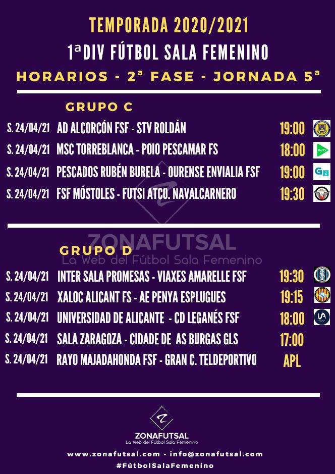 Horarios y Retransmisiones de la 5ª Jornada de la 2ª Fase - 1ª División de Fútbol Sala Femenino