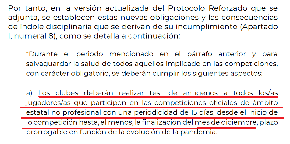 Actualización del “Protocolo Reforzado de actuación para la vuelta de las competiciones”