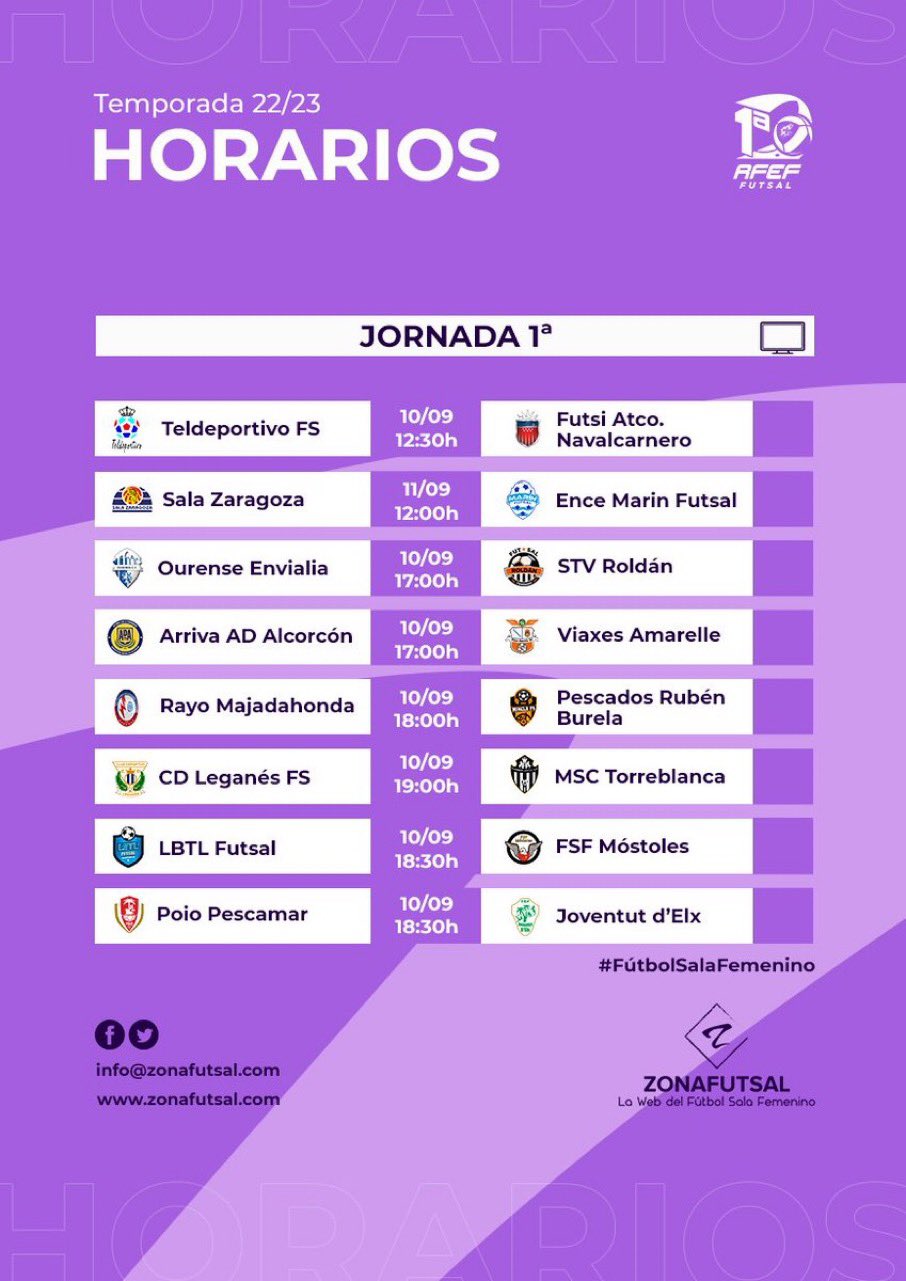 El sábado 10 de septiembre comienza la Temporada 2022/2023 con la disputa de la 1ª Jornada