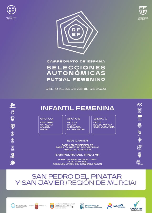 El Campeonato de España de Fútbol Sala de Selecciones Autonómicas en Categoría Infantil Femenino comienza mañana 19 de Abril en San Javier y San Pedro del Pinatar. Foto RFEF