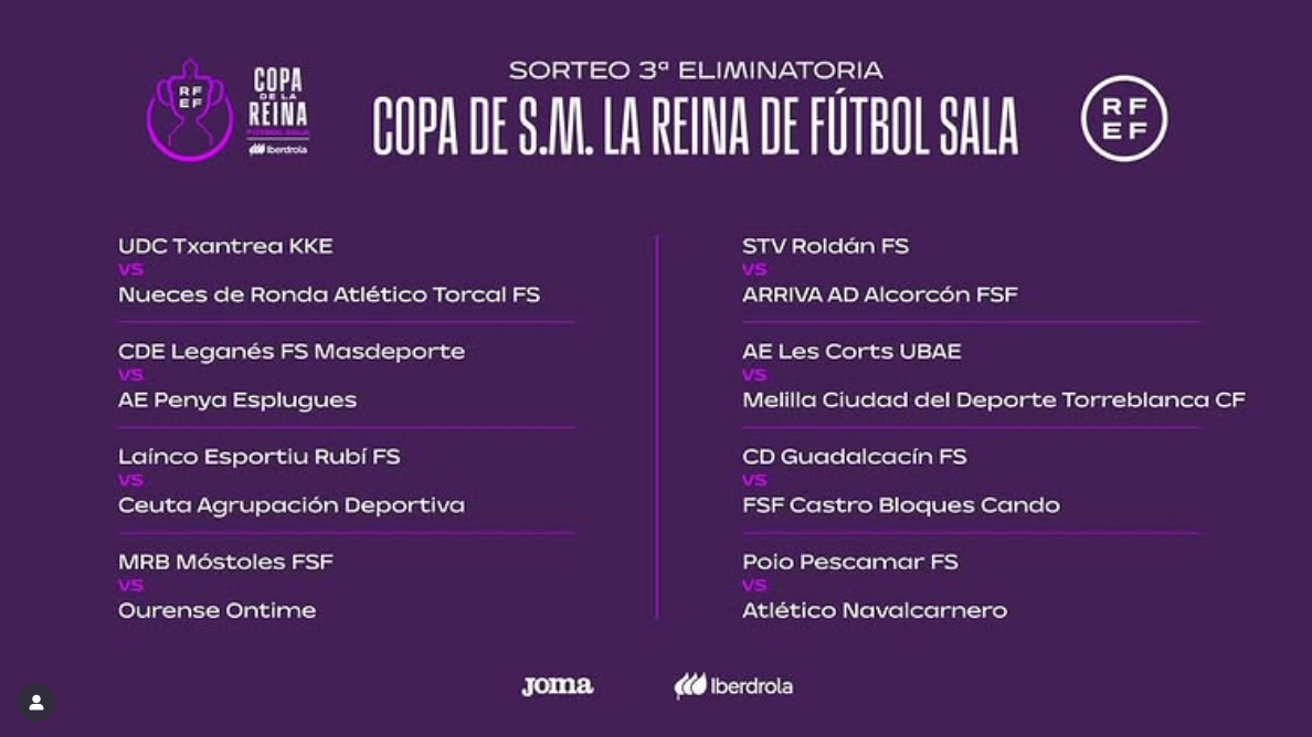 Emparejamientos de la 3ª Eliminatoria de la Copa de S.M La Reina de Fútbol Sala Femenino.